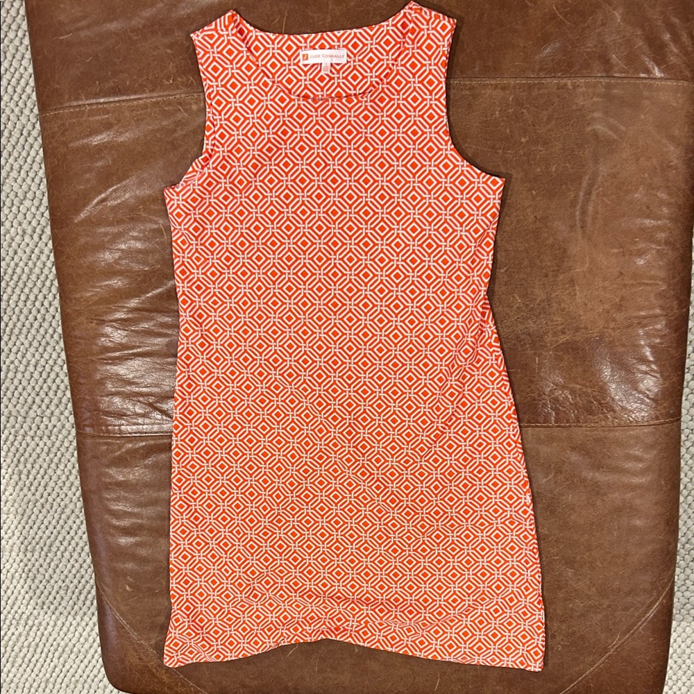 Jude Connally  Sleeveless Orange Geometric Shift Dress